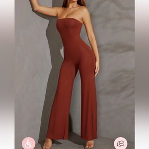 Bandeau wide leg jumpsuit in Brick